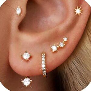 6 Pairs 14K Gold Plated Stud Earrings for Women, Hypoallergenic Cartilage